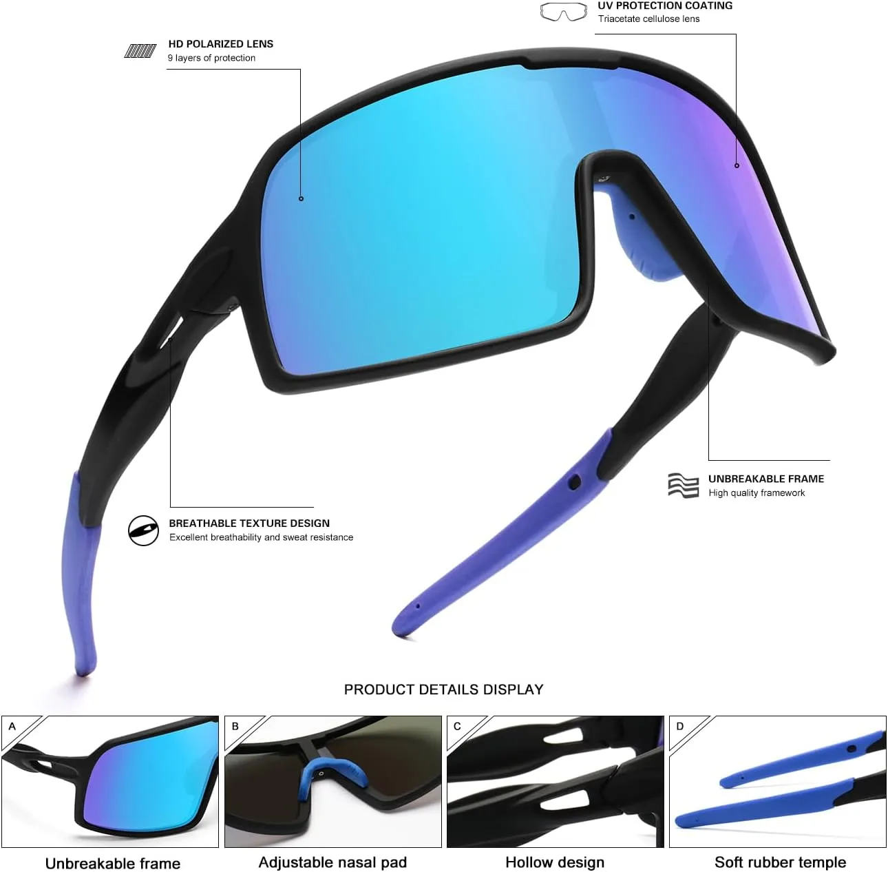Polarized Sports Sunglasses for Men and Women Cycling Glasses UV Protection Goggles for Mountain Bike Running Fishing
