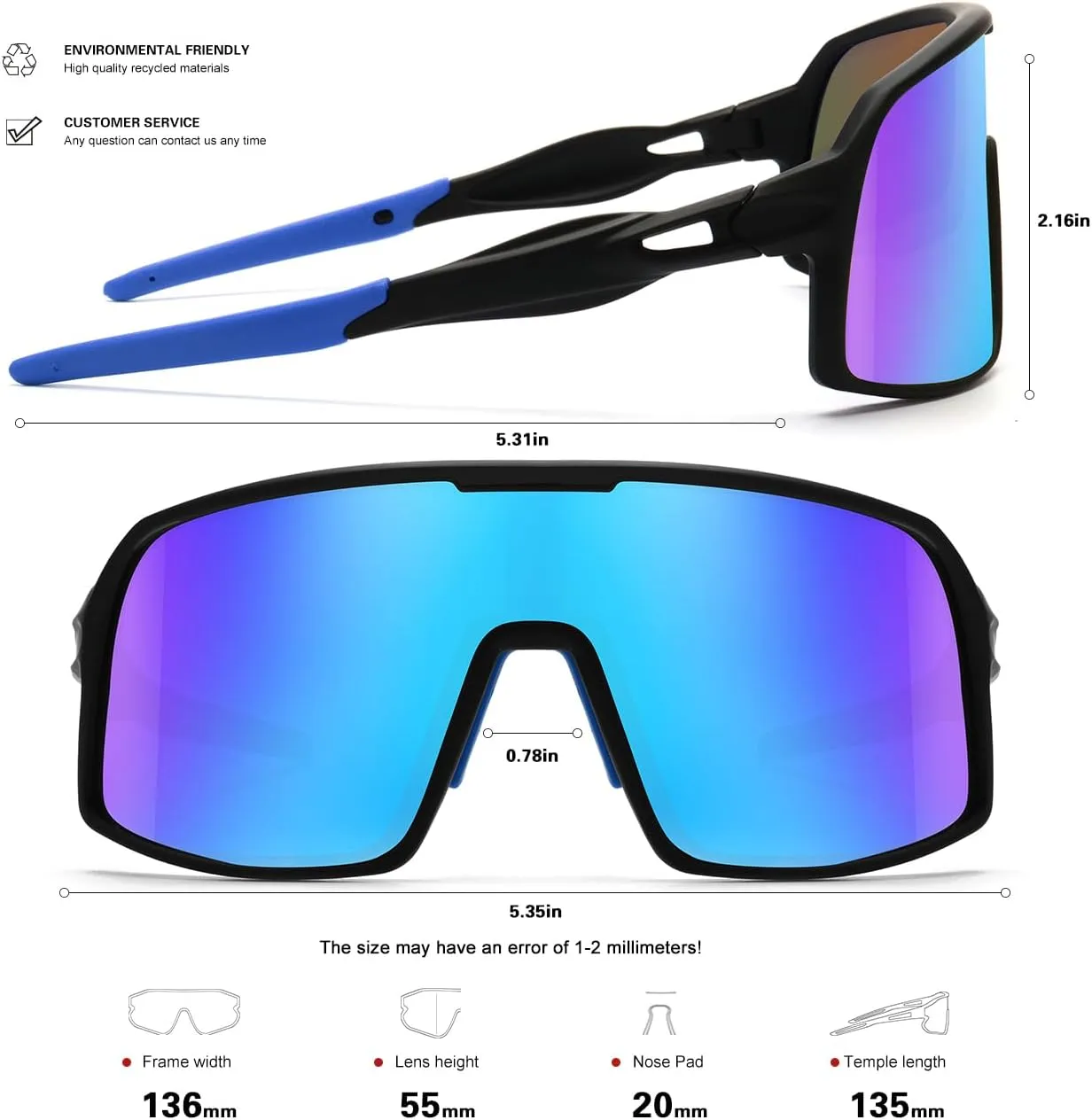 Polarized Sports Sunglasses for Men and Women Cycling Glasses UV Protection Goggles for Mountain Bike Running Fishing