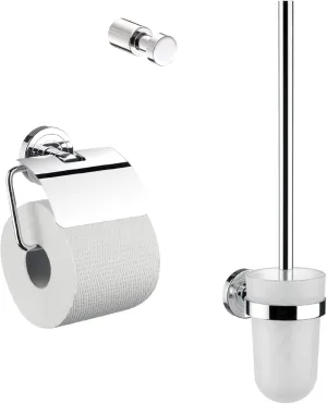 Polo 079800100 3-Piece Bathroom Accessory Set Including Towel Hook, Paper Holder with Lid, Toilet Brush Set 3 in 1 Perfect for Any Bathroom, Chrome