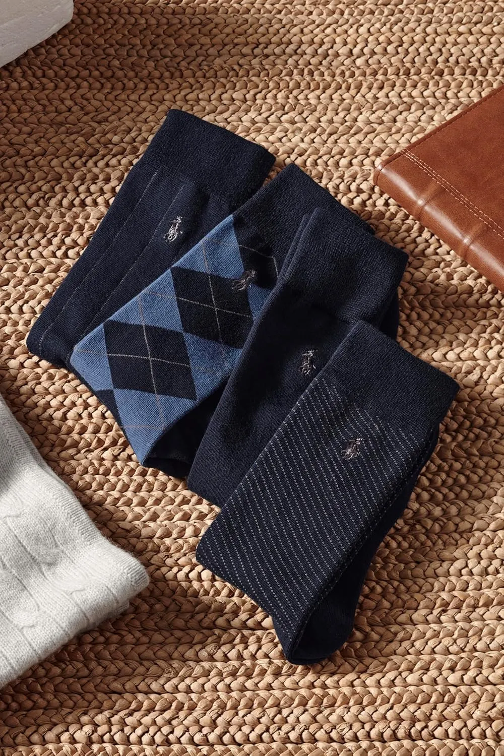 Polo Ralph Lauren Men's Assorted Pattern Dress Crew Socks-4 Pair Pack-Soft and Lightweight Cotton Comfort