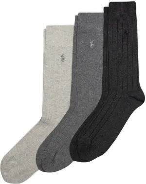 Polo Ralph Lauren Men's Cotton Ribbed Dress Crew Socks -3 Pair Pack-Soft and Lightweight Cotton Comfort
