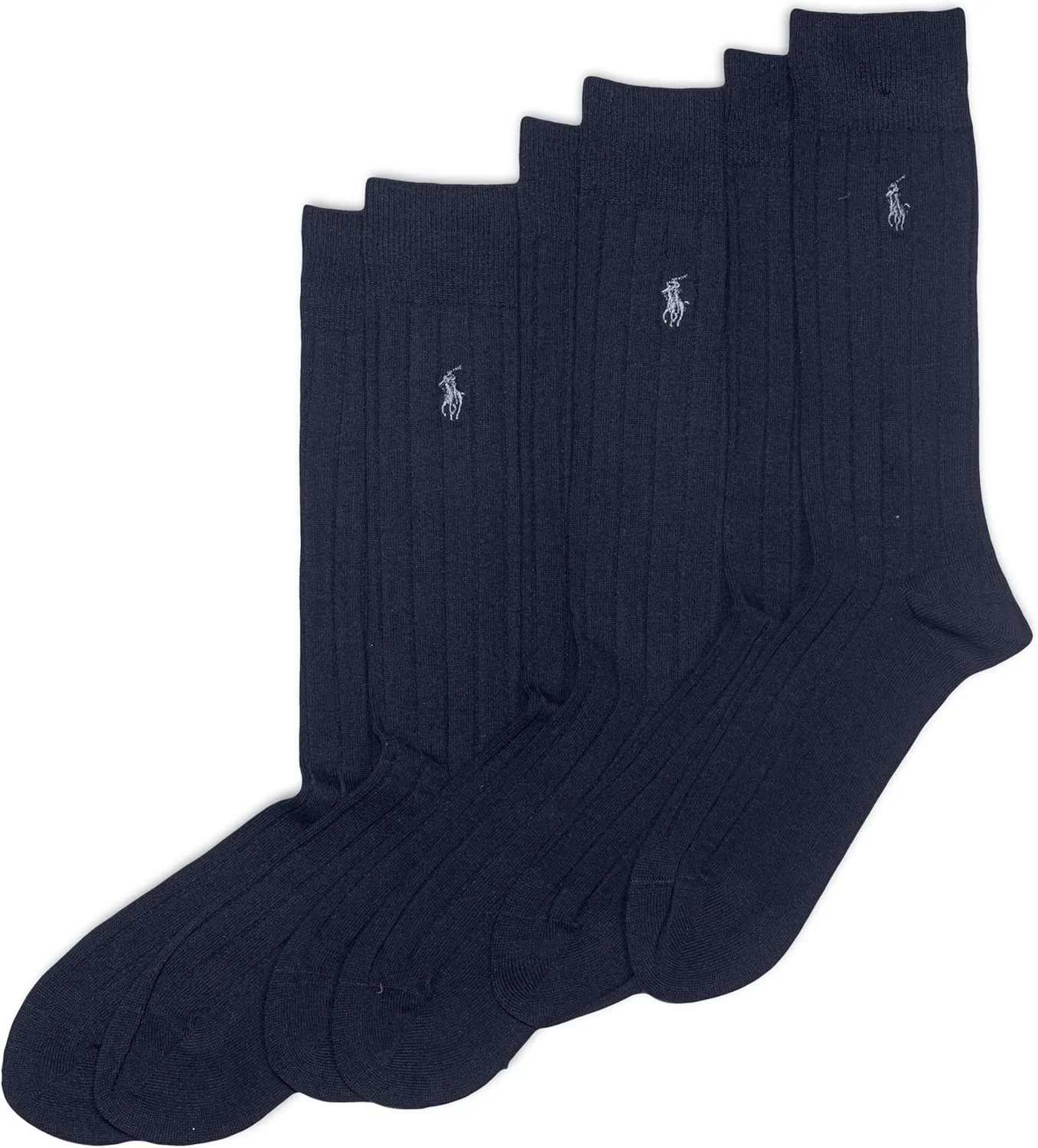 Polo Ralph Lauren Men's Cotton Ribbed Dress Crew Socks -3 Pair Pack-Soft and Lightweight Cotton Comfort