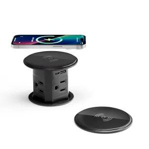 Pop Up Countertop Outlet with 15W Wireless Charger,Pop up Outlet,Max 20W USB Power Delivery,3.9" Space Saver Recessed Outlet,Pop Up Electrical Outlet with 4 Outlets 2 USB Ports for Home Office.