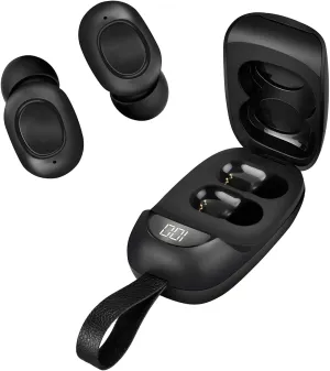 Portable Bluetooth Earbuds Compatible with Kurio Smart 2 in 1 Pro Noise Cancelling LED Display, Mic 8D Bass IPX4 Waterproof/Sweatproof with PowerBank for 24h Use (Black)