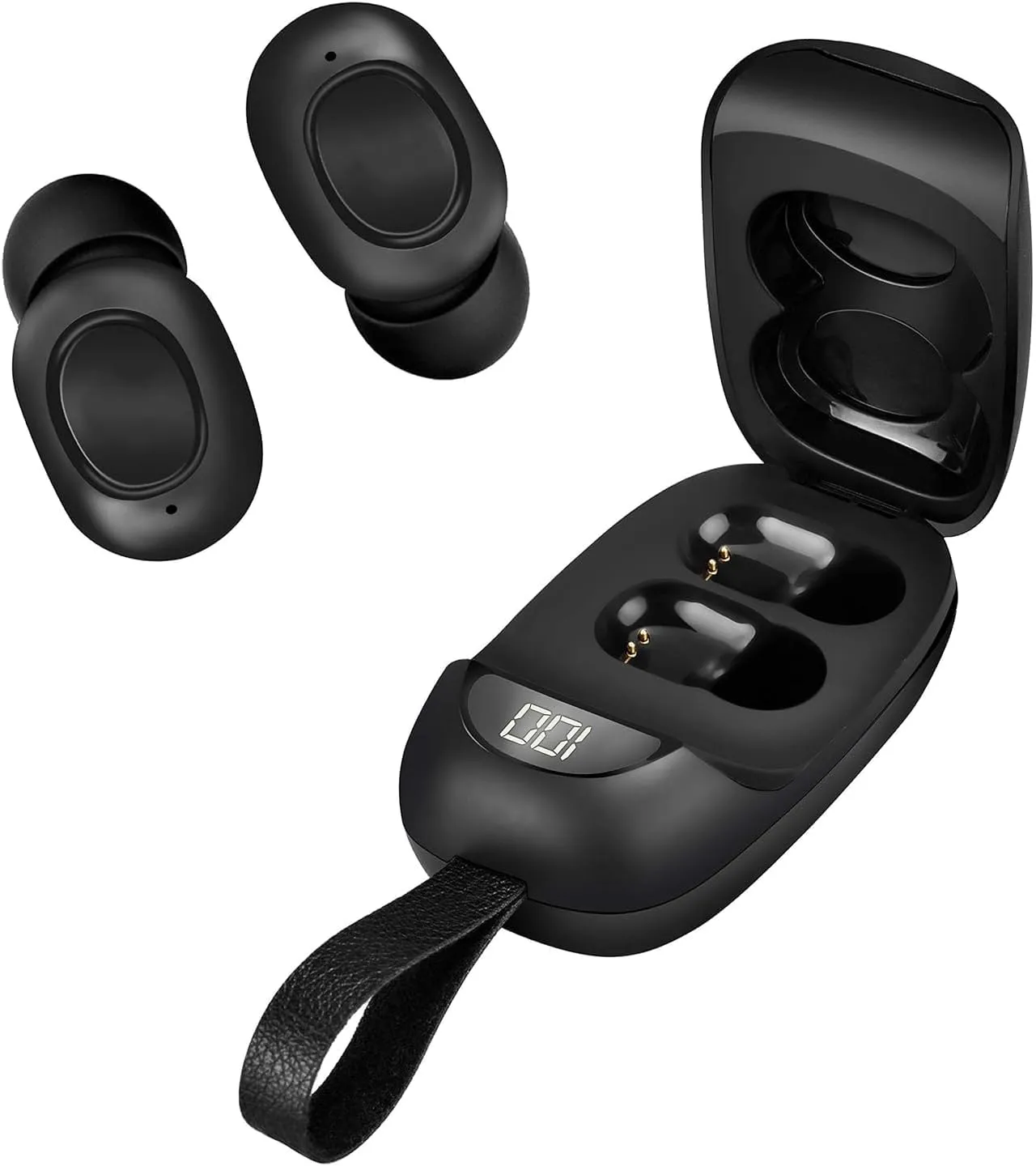Portable Bluetooth Earbuds Compatible with Kurio Smart 2 in 1 Pro Noise Cancelling LED Display, Mic 8D Bass IPX4 Waterproof/Sweatproof with PowerBank for 24h Use (Black)