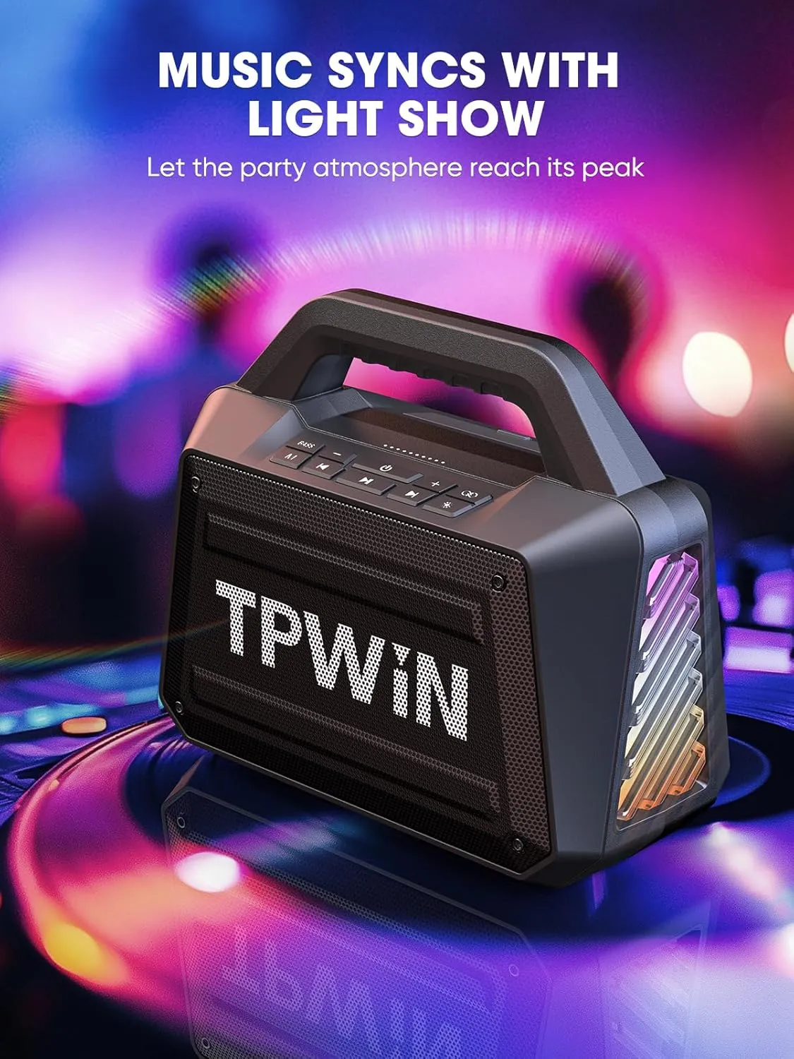 Portable Bluetooth Speaker Wireless - Loud Speakers 80W Peak, 20H Playtime, Light Show, TWS, Deep Bass, BT 5.3, IPX6 Waterproof for Outdoor Travel Camping Beach Pool - Black