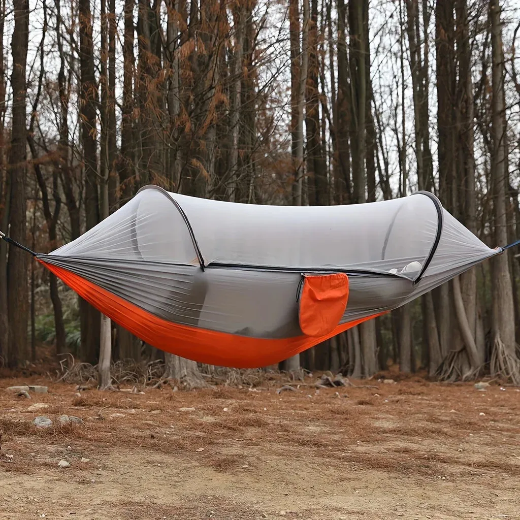 Portable Camping Hammock with Mosquito Net – Quick-Setup Nylon Knit Hammock for Outdoor Relaxation