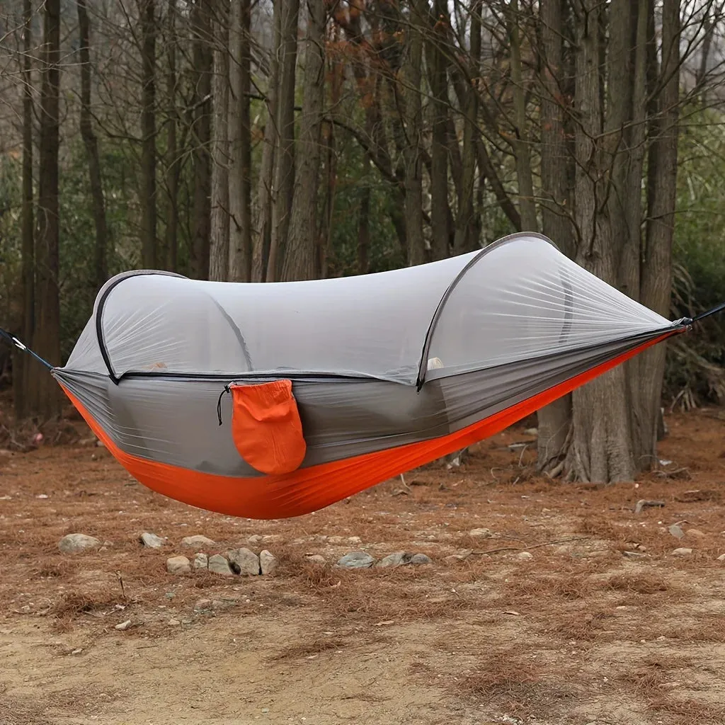 Portable Camping Hammock with Mosquito Net – Quick-Setup Nylon Knit Hammock for Outdoor Relaxation