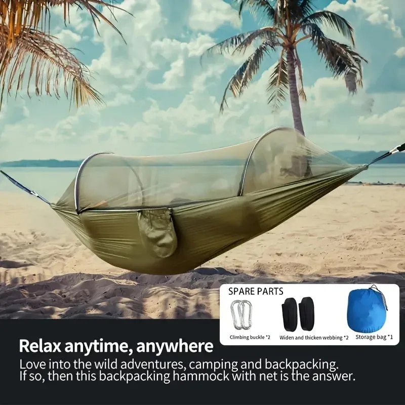 Portable Camping Hammock with Mosquito Net – Quick-Setup Nylon Knit Hammock for Outdoor Relaxation