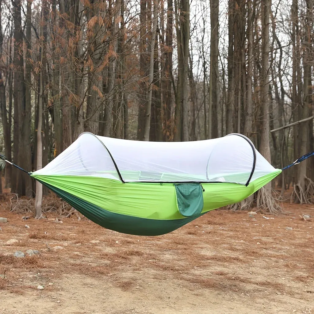 Portable Camping Hammock with Mosquito Net – Quick-Setup Nylon Knit Hammock for Outdoor Relaxation