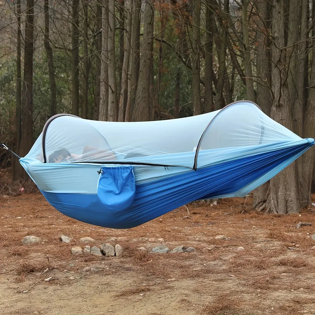 Portable Camping Hammock with Mosquito Net – Quick-Setup Nylon Knit Hammock for Outdoor Relaxation