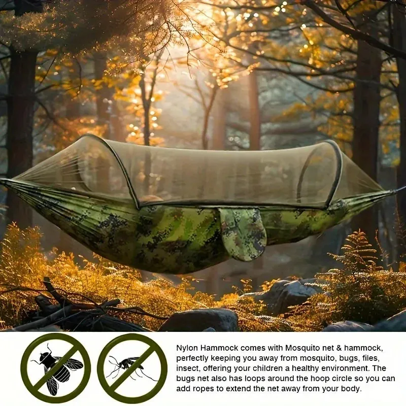 Portable Camping Hammock with Mosquito Net – Quick-Setup Nylon Knit Hammock for Outdoor Relaxation