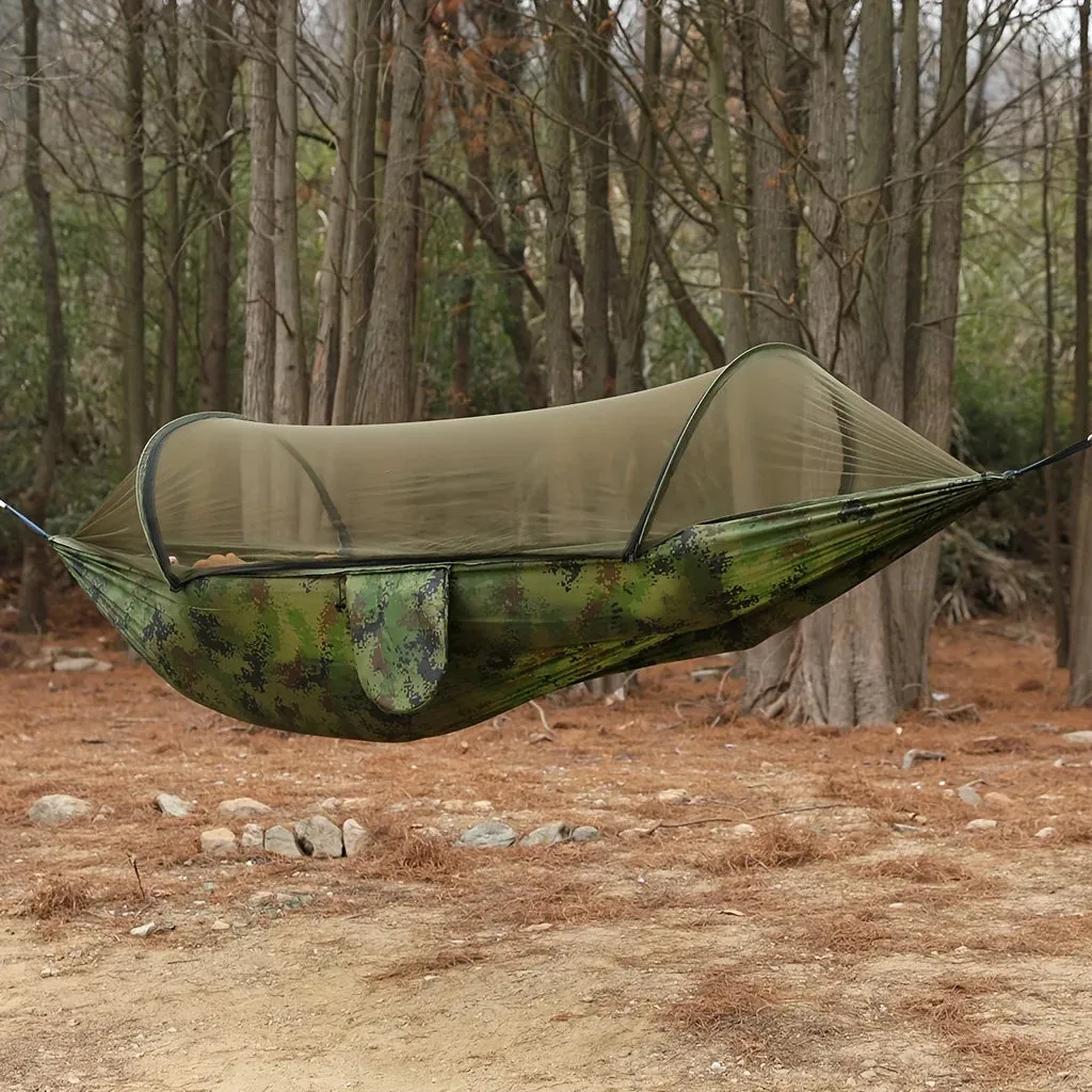Portable Camping Hammock with Mosquito Net – Quick-Setup Nylon Knit Hammock for Outdoor Relaxation