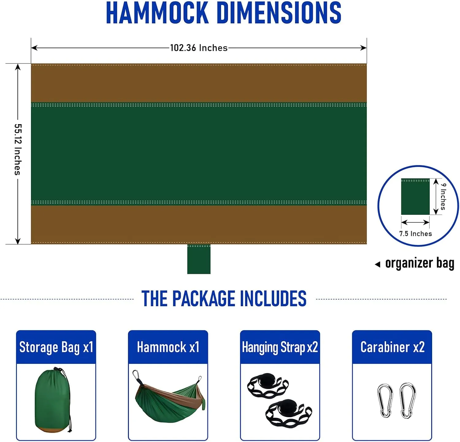 Portable Hammock and Travel Lightweight Backpacking Hammocks Swing with Stainless Steel Clip and Tree Straps for Camping Hiking Backyard Lounging Outdoor Hammock (Green Camel)