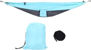 Portable Hammock Swing for Camping Courtyard Corridor Outdoor, Dual Use Hanging Chair Bed, Sturdy Breathable Fast Drying, Lightweight Compact, with Steel Buckle and Tree Strap Rop (Blue Gray)