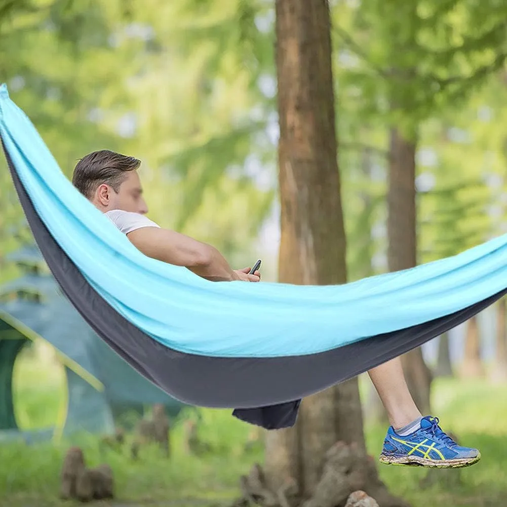 Portable Hammock Swing for Camping Courtyard Corridor Outdoor, Dual Use Hanging Chair Bed, Sturdy Breathable Fast Drying, Lightweight Compact, with Steel Buckle and Tree Strap Rop (Blue Gray)