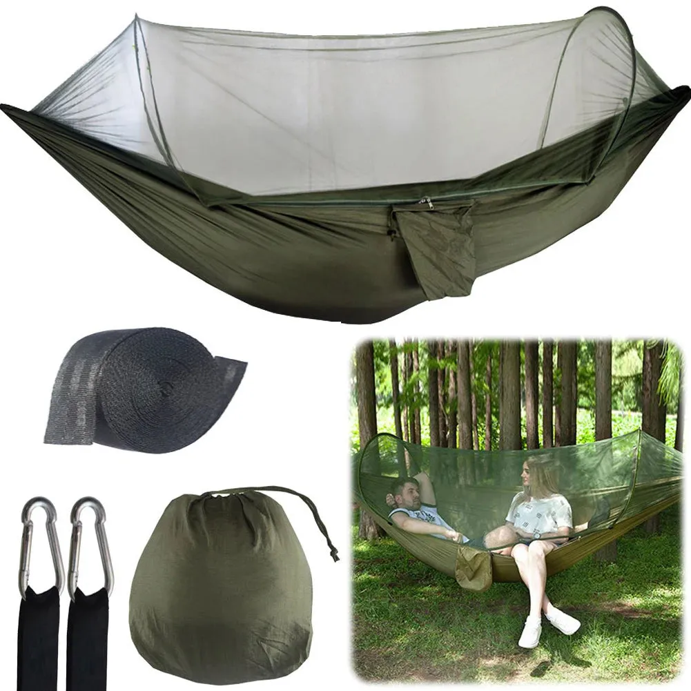 Portable Hammock with Mosquito Net Hammock Bed with Tree Straps for Indoor Outdoor Hiking Camping Backpacking