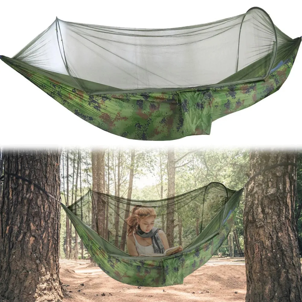 Portable Hammock with Mosquito Net Hammock Bed with Tree Straps for Indoor Outdoor Hiking Camping Backpacking