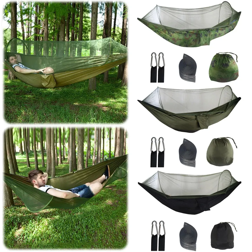 Portable Hammock with Mosquito Net Hammock Bed with Tree Straps for Indoor Outdoor Hiking Camping Backpacking