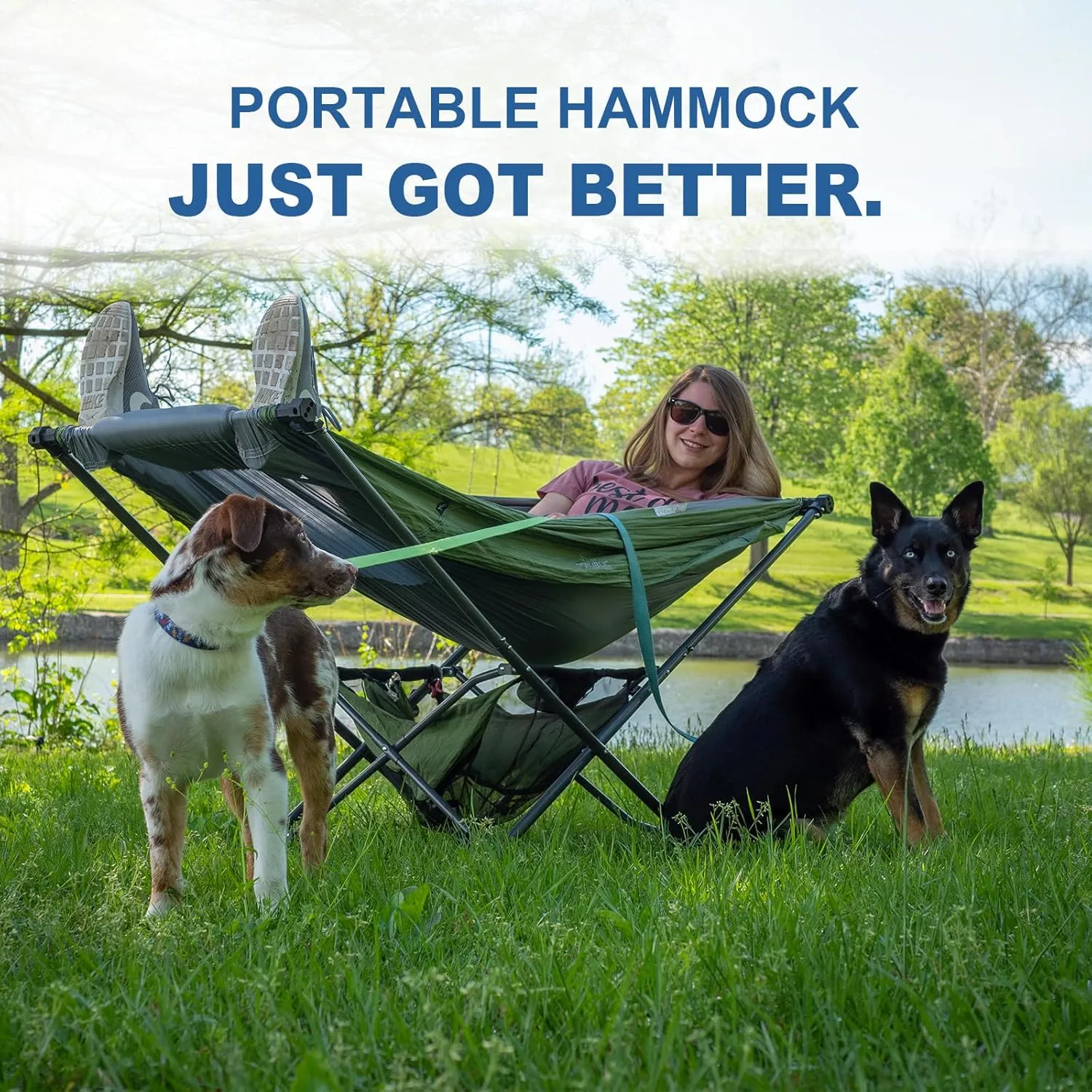 Portable Hammock with Stand, World's Best Mock ONE® Hammock, Compact Folding Framed Hammock with Adjustable Sunshade Canopy for Indoor, Outdoor, Park, Backpacking, Camping, Hiking, Travel, Beach-Green
