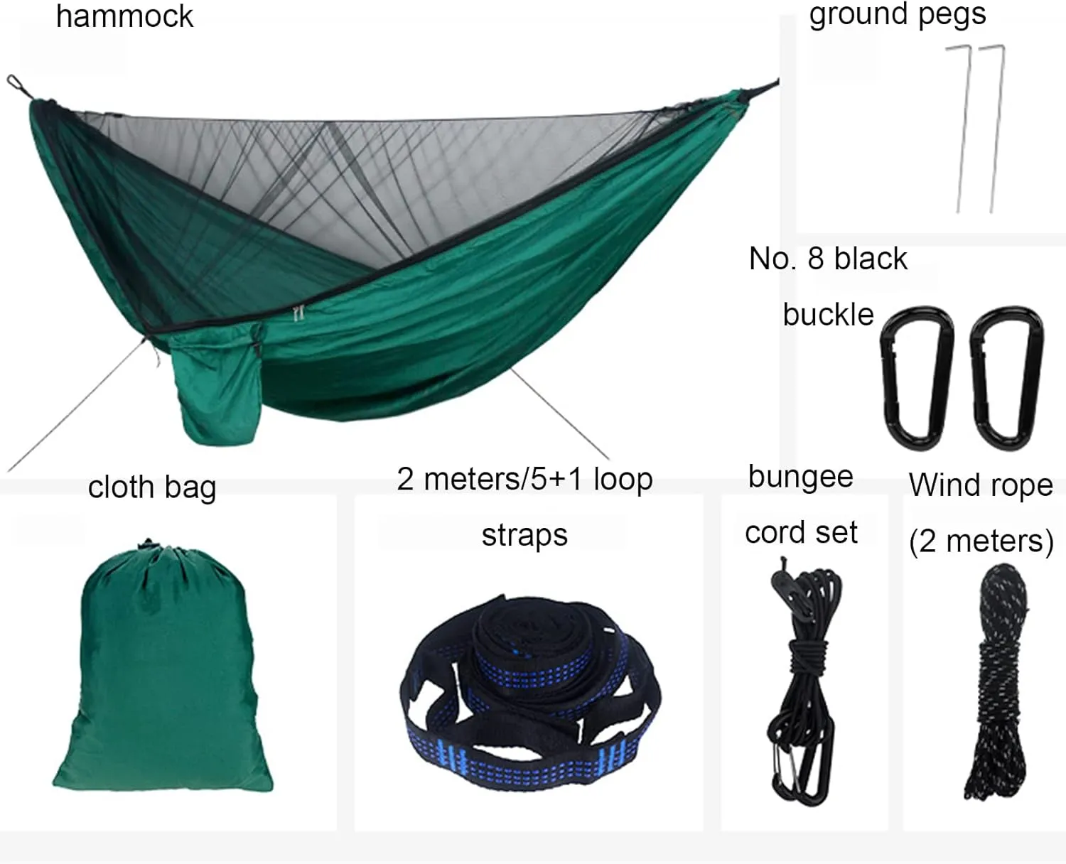 Portable Hammocks, Camping Hammock with Mosquito Net,Travel Lightweight Hammocks with Tree Straps and Solid Carabiners, Hold Up to 660lbs (Black)