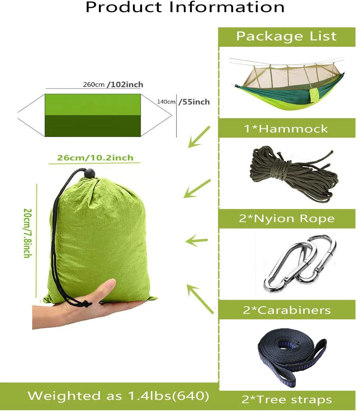 Portable Outdoor Camping Hammock With Mosquito Net High Strength Parachute Fabric Hanging Bed Hunting Sleeping Swing