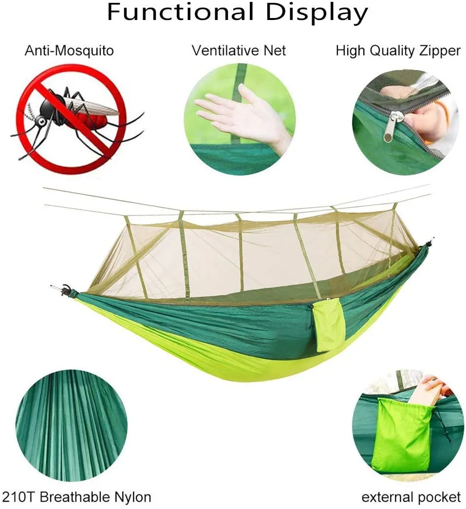 Portable Outdoor Camping Hammock With Mosquito Net High Strength Parachute Fabric Hanging Bed Hunting Sleeping Swing