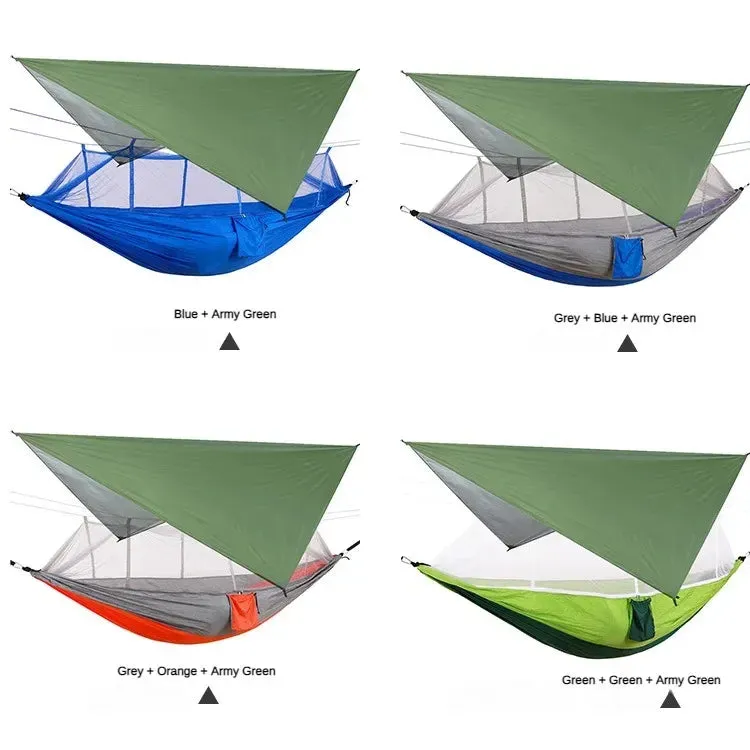 Portable Outdoor Camping Hammocks With Mosquito Net And Rain Tent Equipment Supplies Shelters Camp Bed Survival Portable Hammock