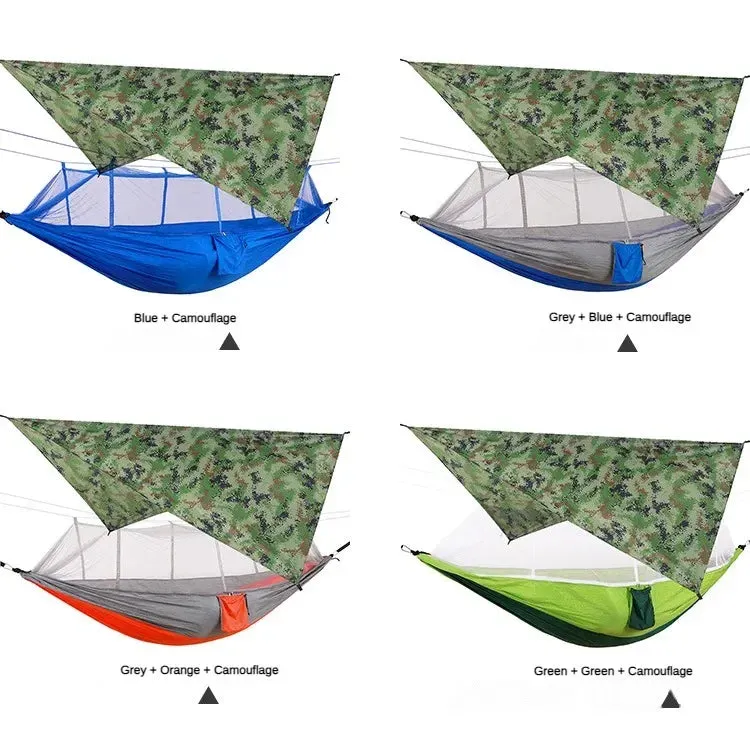 Portable Outdoor Camping Hammocks With Mosquito Net And Rain Tent Equipment Supplies Shelters Camp Bed Survival Portable Hammock