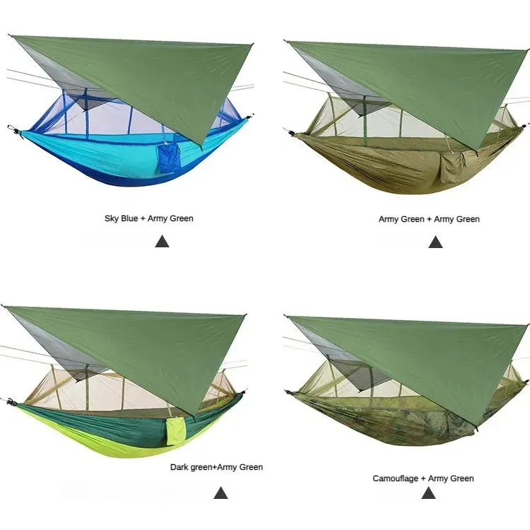 Portable Outdoor Camping Hammocks With Mosquito Net And Rain Tent Equipment Supplies Shelters Camp Bed Survival Portable Hammock