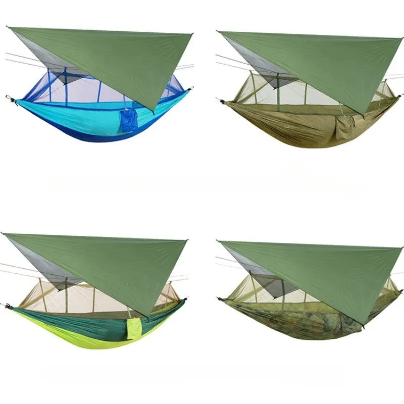 Portable Outdoor Camping Hammocks With Mosquito Net And Rain Tent Equipment Supplies Shelters Camp Bed Survival Portable Hammock