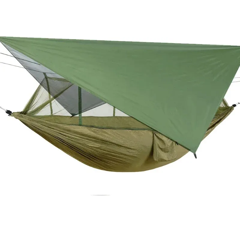 Portable Outdoor Camping Hammocks With Mosquito Net And Rain Tent Equipment Supplies Shelters Camp Bed Survival Portable Hammock