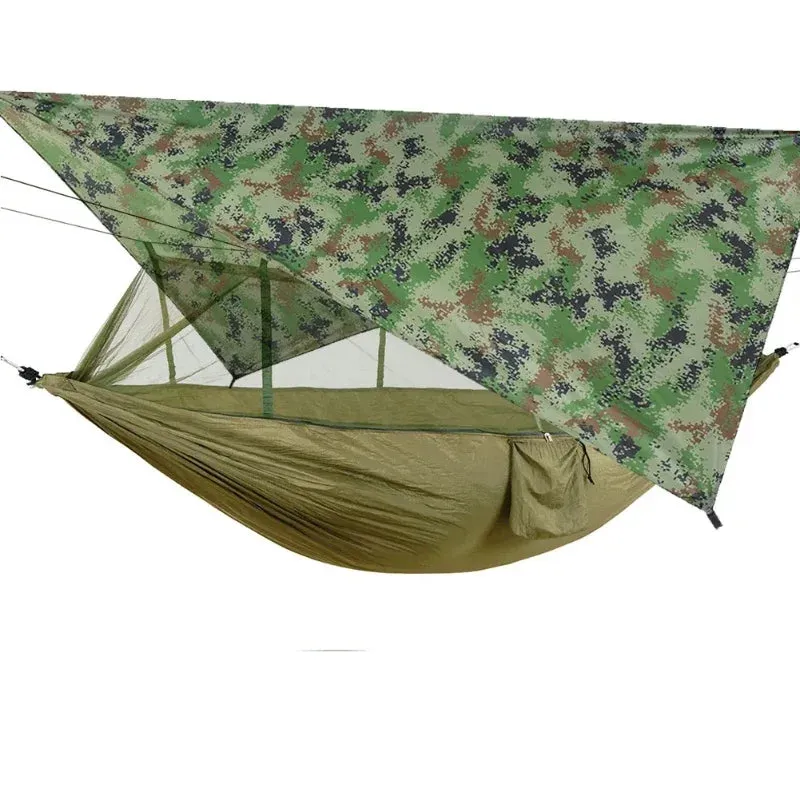 Portable Outdoor Camping Hammocks With Mosquito Net And Rain Tent Equipment Supplies Shelters Camp Bed Survival Portable Hammock