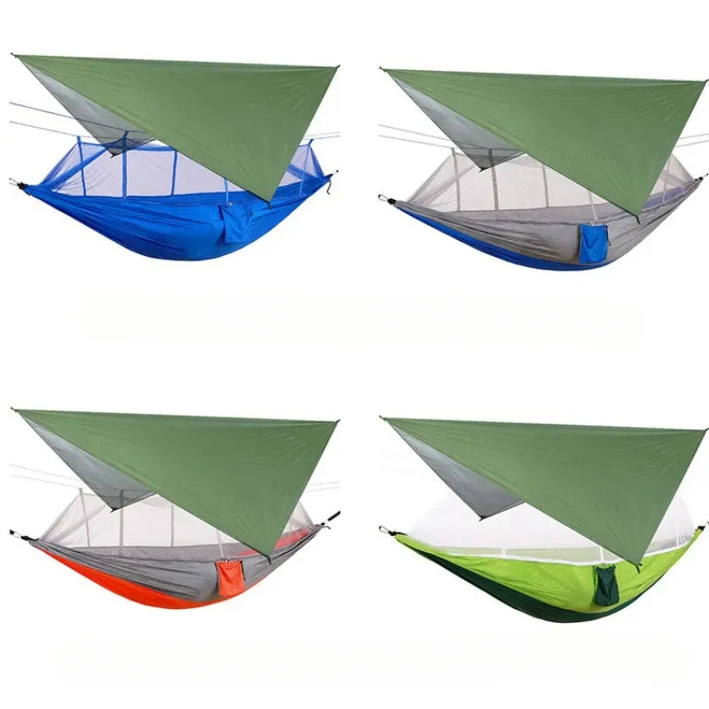 Portable Outdoor Camping Hammocks With Mosquito Net And Rain Tent Equipment Supplies Shelters Camp Bed Survival Portable Hammock