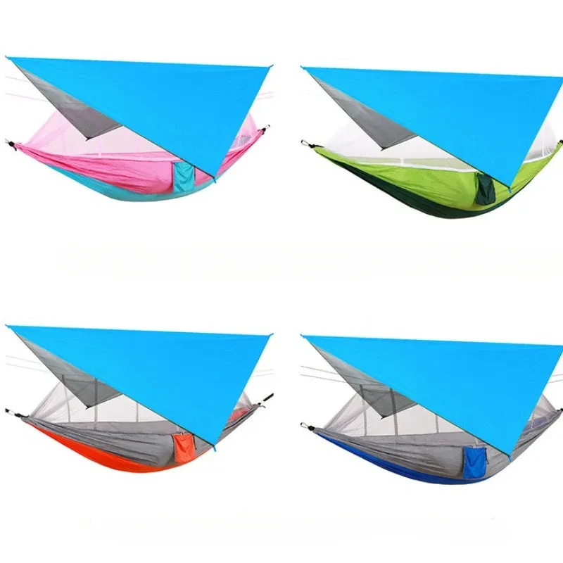 Portable Outdoor Camping Hammocks With Mosquito Net And Rain Tent Equipment Supplies Shelters Camp Bed Survival Portable Hammock