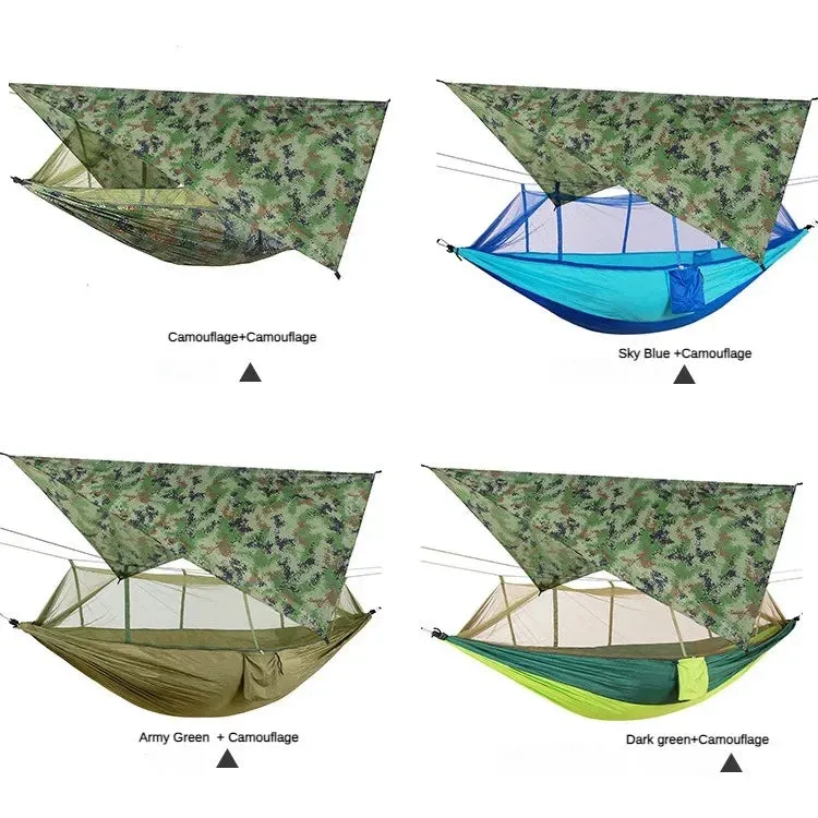 Portable Outdoor Camping Hammocks With Mosquito Net And Rain Tent Equipment Supplies Shelters Camp Bed Survival Portable Hammock