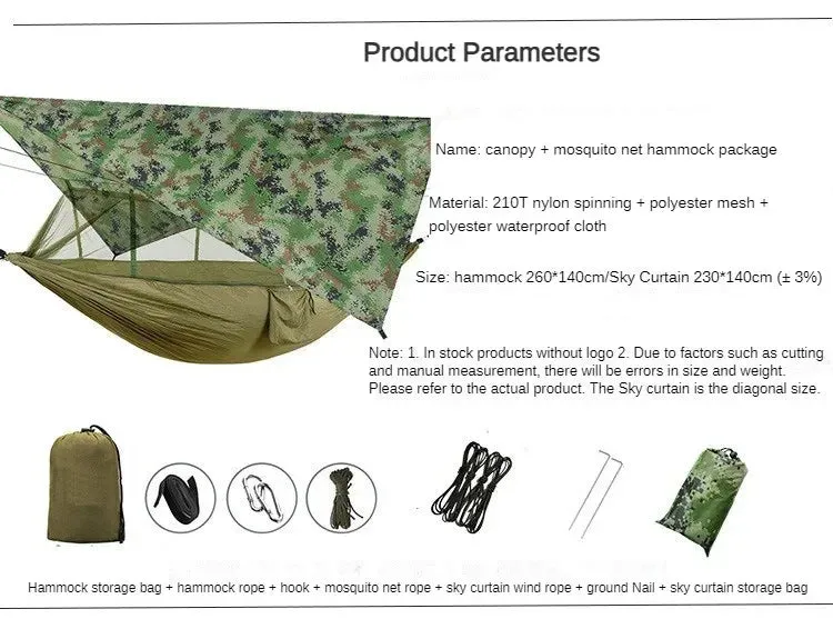 Portable Outdoor Camping Hammocks With Mosquito Net And Rain Tent Equipment Supplies Shelters Camp Bed Survival Portable Hammock