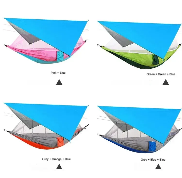 Portable Outdoor Camping Hammocks With Mosquito Net And Rain Tent Equipment Supplies Shelters Camp Bed Survival Portable Hammock