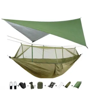 Portable Outdoor Camping Hammocks With Mosquito Net And Rain Tent Equipment Supplies Shelters Camp Bed Survival Portable Hammock