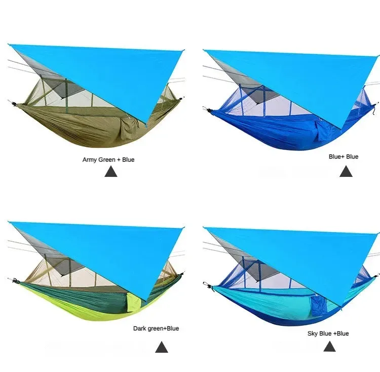 Portable Outdoor Camping Hammocks With Mosquito Net And Rain Tent Equipment Supplies Shelters Camp Bed Survival Portable Hammock