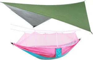 Portable Outdoor Camping Mosquito Net HammockTent with Hammock Canopy High Strength Parachute Hanging Bed Sleeping Swing (Color : Gray) (Roze)