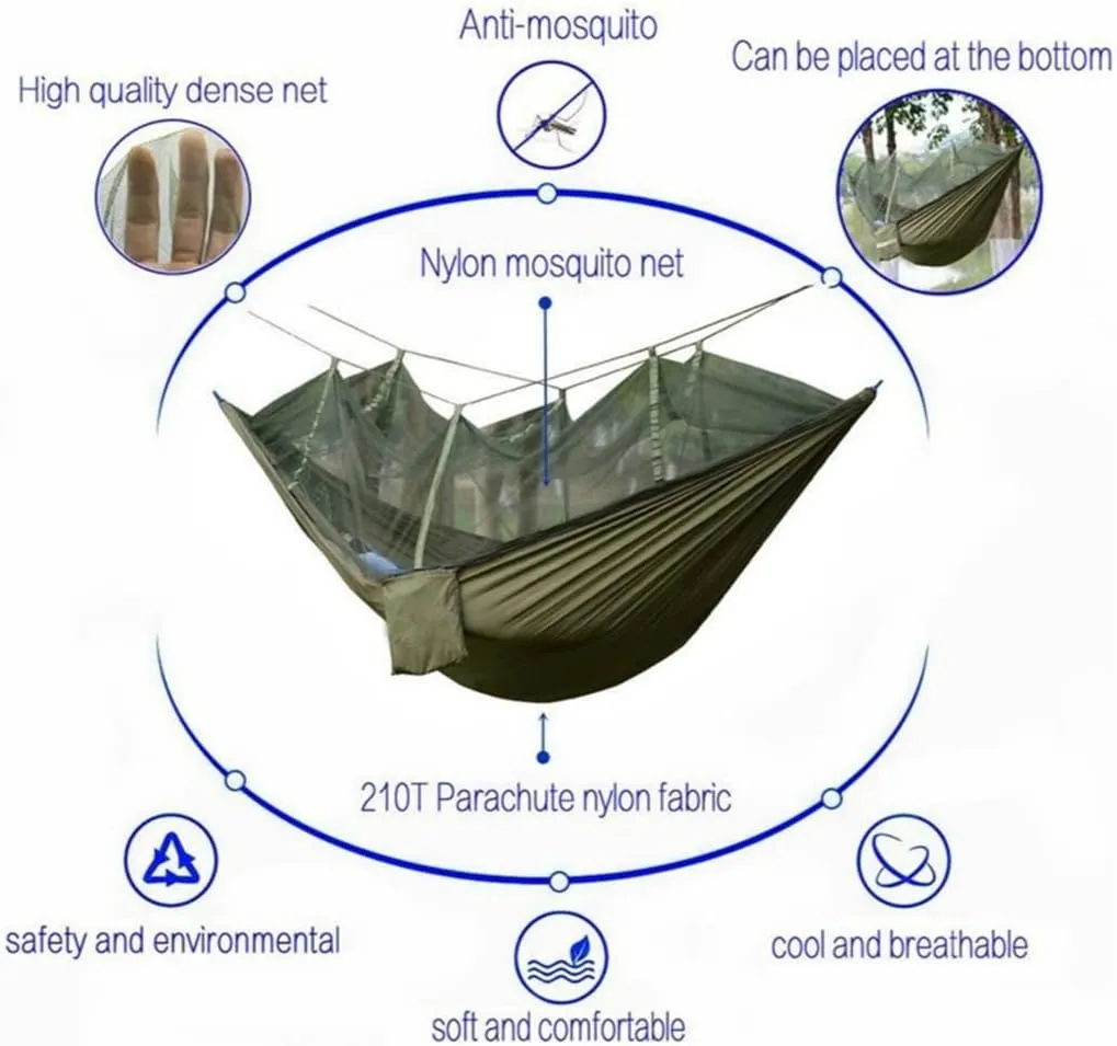 Portable Outdoor Camping Mosquito Net HammockTent with Hammock Canopy High Strength Parachute Hanging Bed Sleeping Swing (Color : Gray) (White Style)