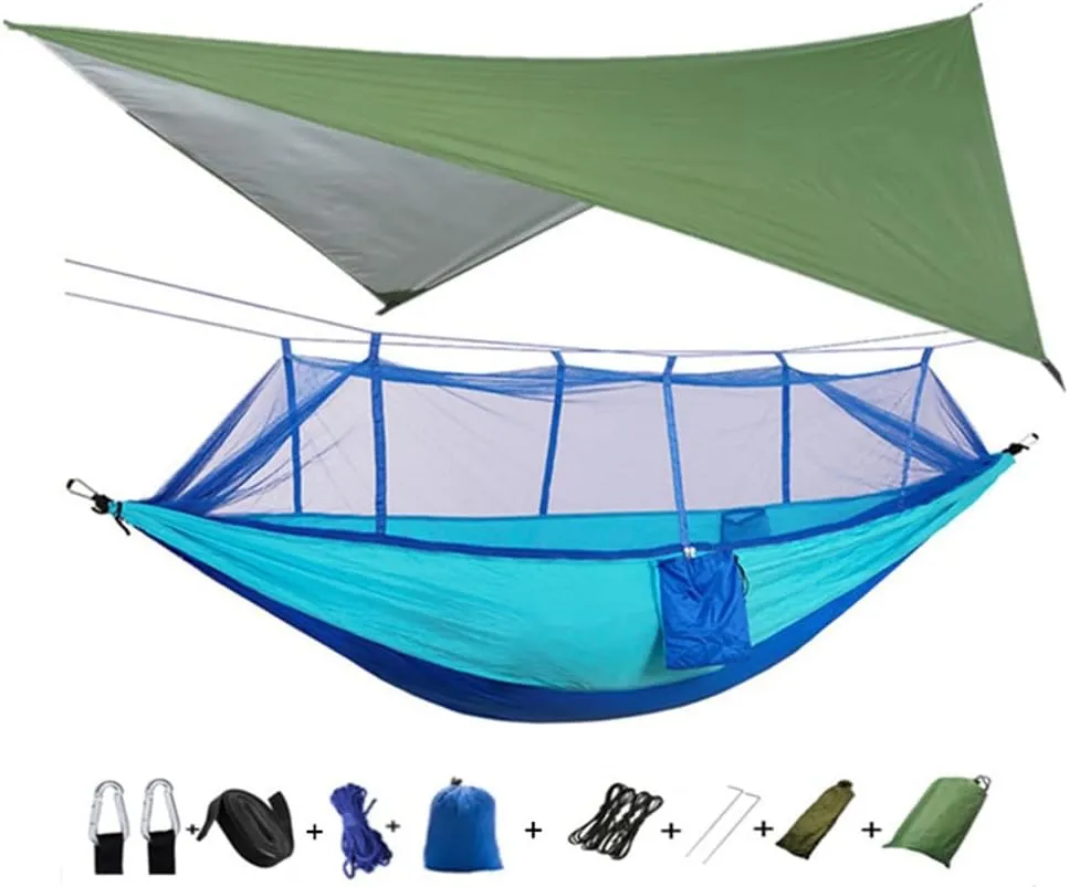 Portable Outdoor Camping Mosquito Net HammockTent with Hammock Canopy High Strength Parachute Hanging Bed Sleeping Swing (Color : Gray) (White Style)