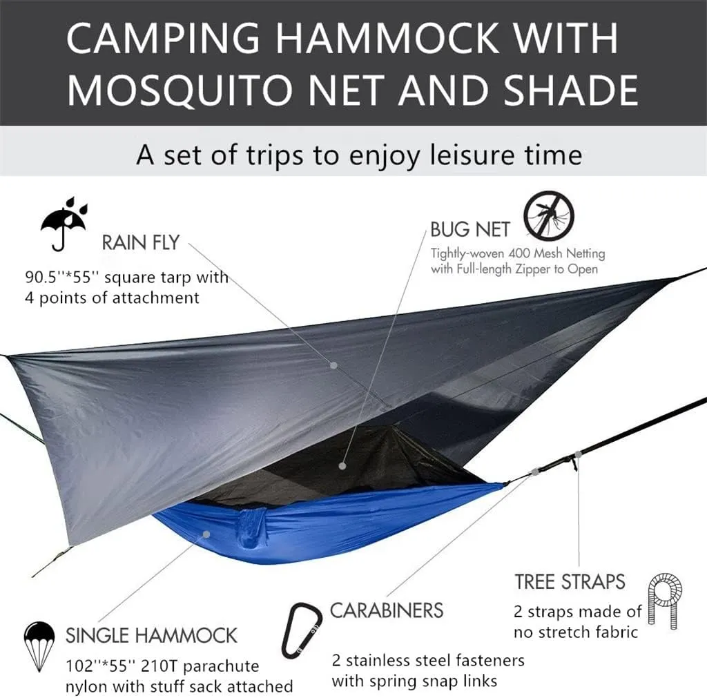 Portable Outdoor Camping Mosquito Net HammockTent with Hammock Canopy High Strength Parachute Hanging Bed Sleeping Swing (Color : Gray) (White Style)