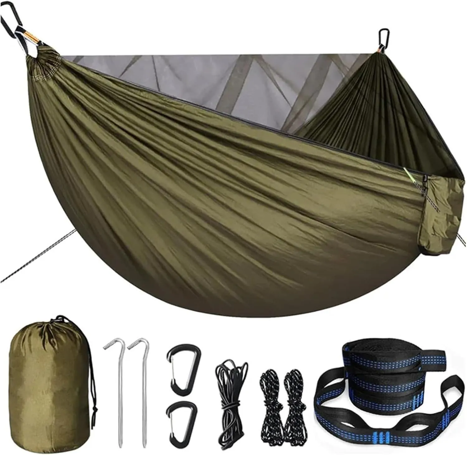 Portable Quick Setup Hammock with Mosquito Net Travel Outdoor Camping Hammock Hanging Sleeping Swing Bed Mosquito Net(Brown)