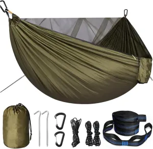 Portable Quick Setup Hammock with Mosquito Net Travel Outdoor Camping Hammock Hanging Sleeping Swing Bed Mosquito Net(Brown)