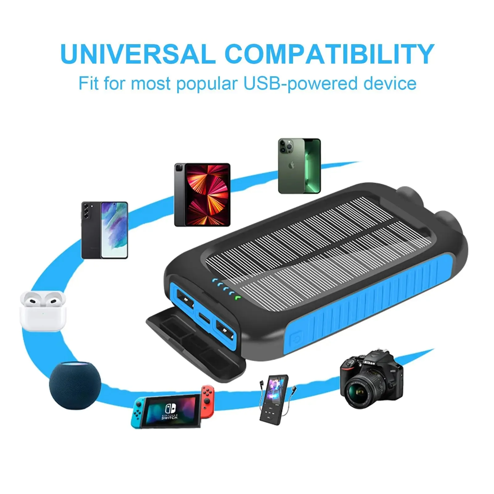 Portable Waterproof Solar Power Bank 10000mAh with Dual USB and LED Light