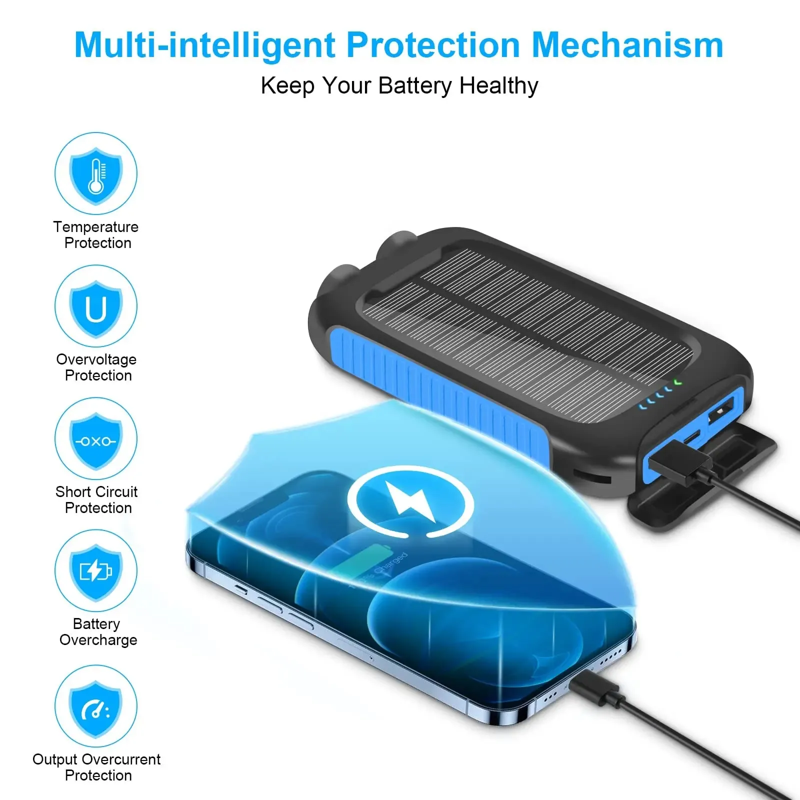 Portable Waterproof Solar Power Bank 10000mAh with Dual USB and LED Light