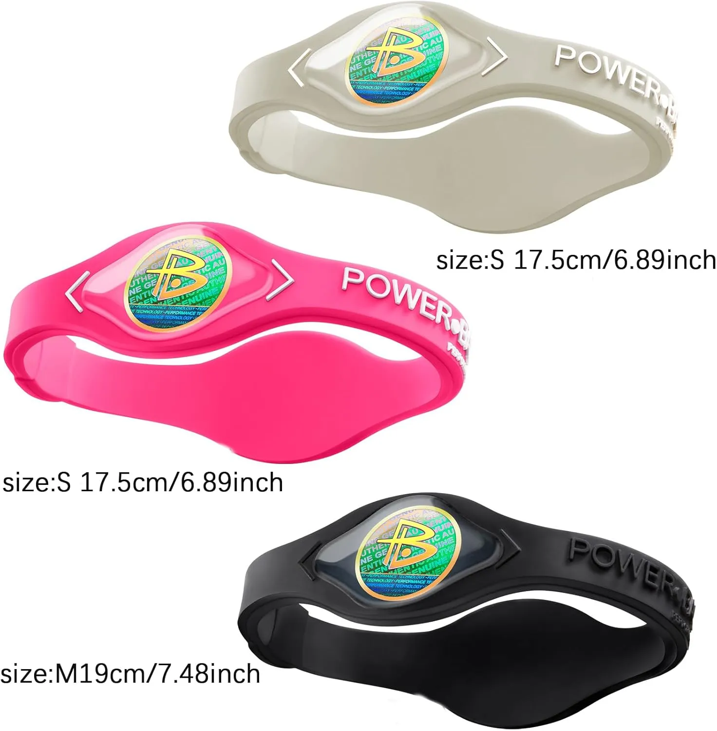 Power Balance the Original Genuine Performance Wristband, 3 pack bangles, safe Waterproof Lightweight durable, size of S S M（S 17CM/M 19.0CM)