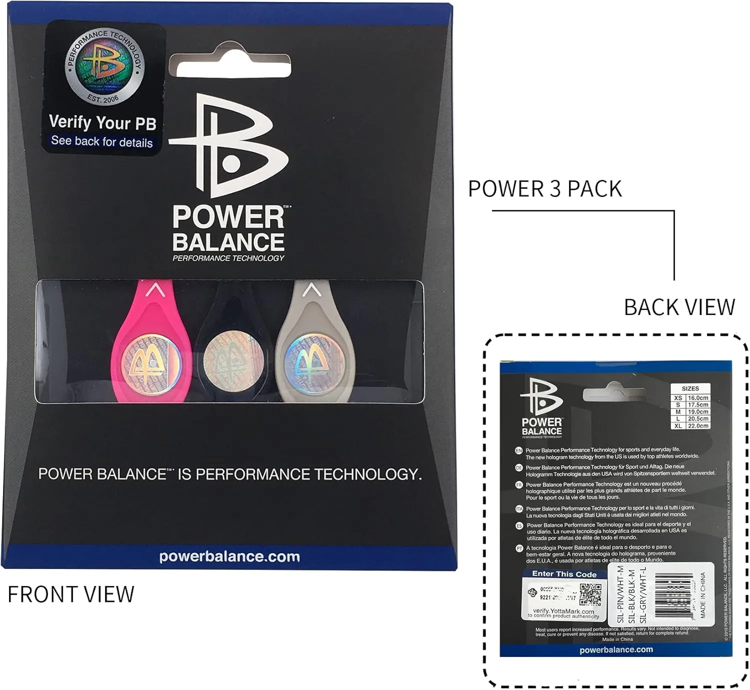 Power Balance the Original Genuine Performance Wristband, 3 pack bangles, safe Waterproof Lightweight durable, size of S S M（S 17CM/M 19.0CM)